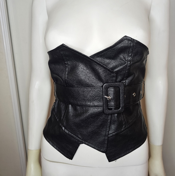 Womens Belted Faux Leather Corset Bustier Size S/M Sexy Clubwear - Picture 16 of 16